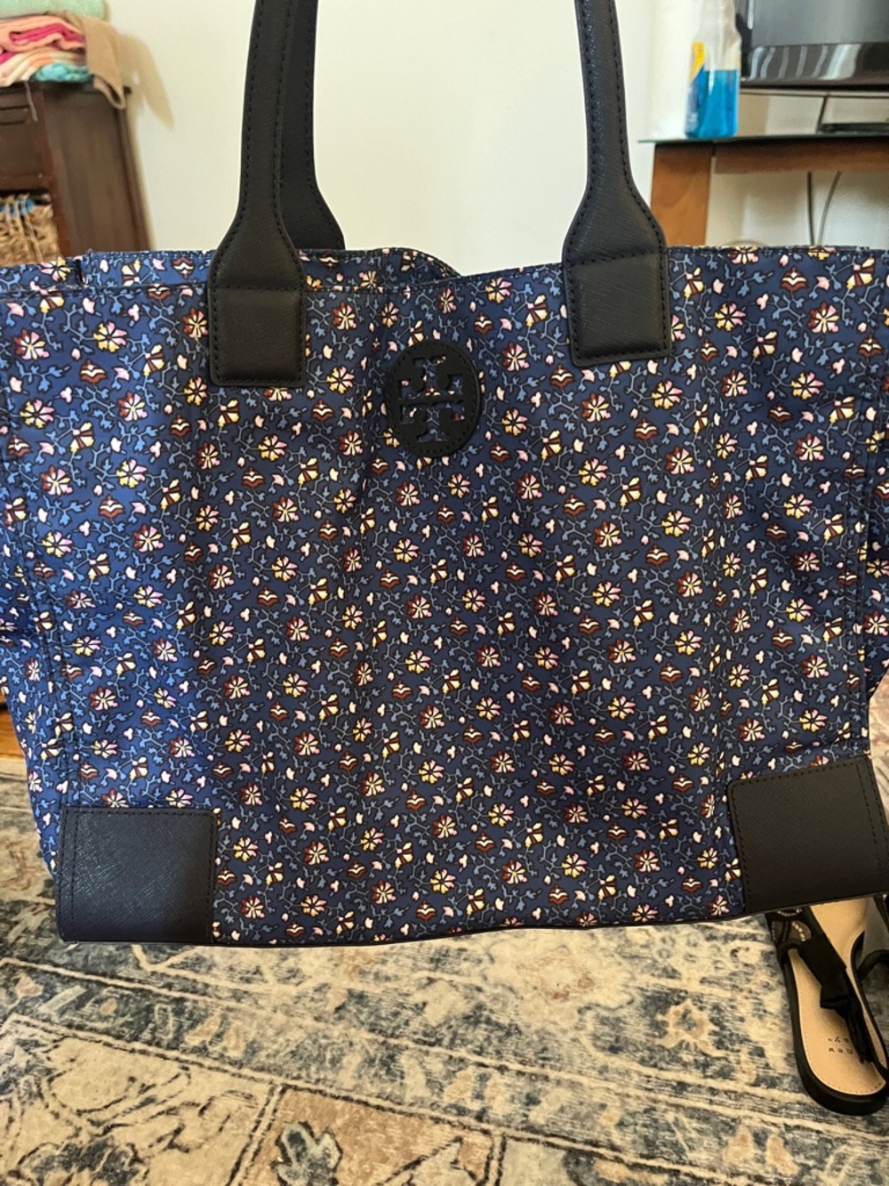 Tory Burch Navy Floral Tote Navy Trim